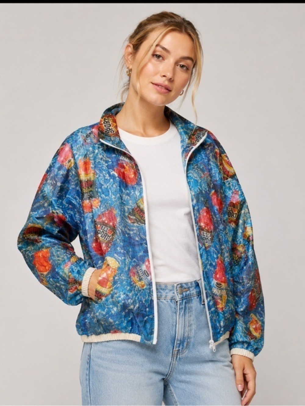 Vintage 90’s Tyvek All Sport Beverage Print Windbreaker Jacket One Size Y2K